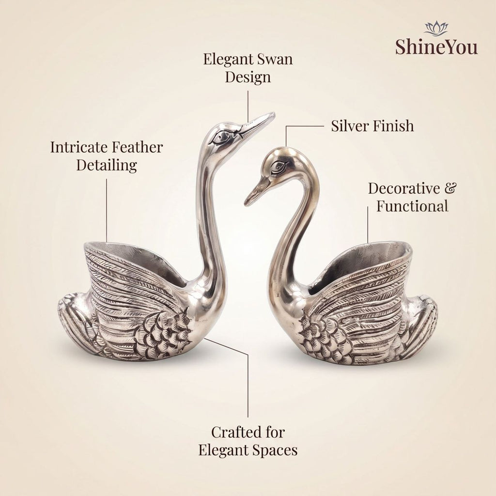 Swan Decorative Bowls — Silver, Set of 2