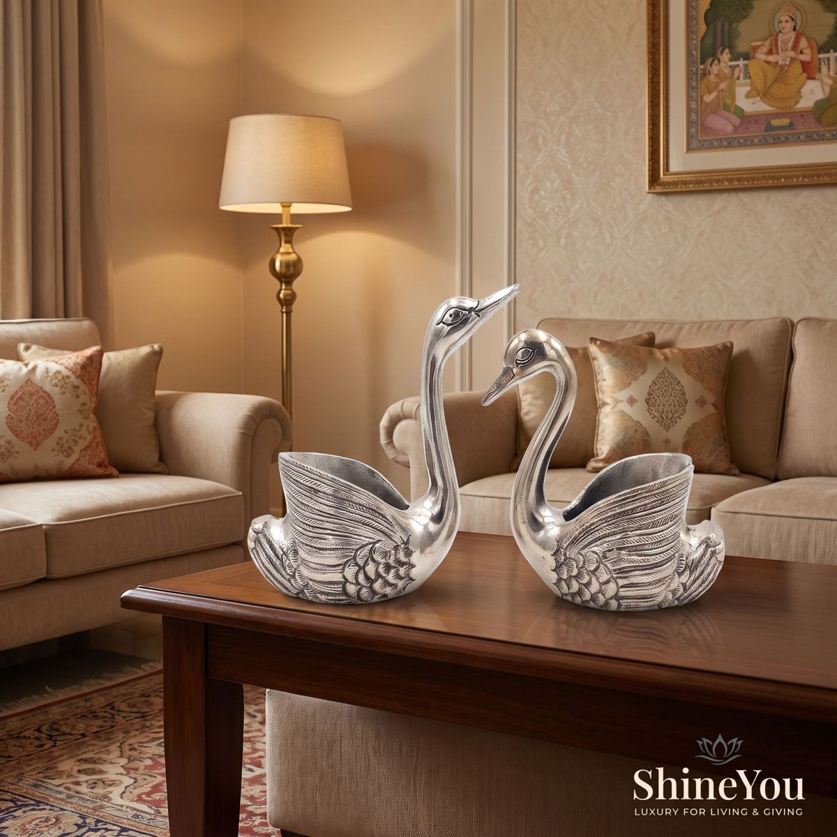 Swan Decorative Bowls — Silver, Set of 2