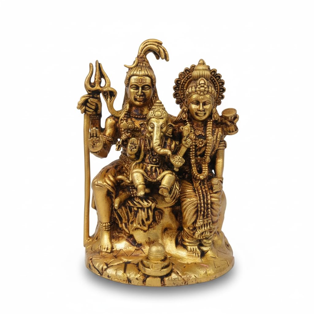 Brass Shiv Parivar Idol — Antique Finish, 10 cm
