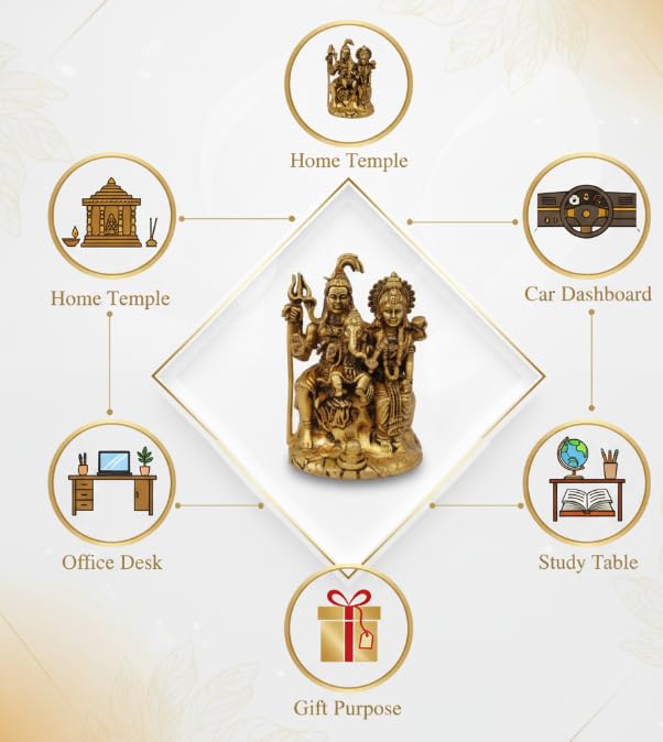 Brass Shiv Parivar Idol — Antique Finish, 10 cm