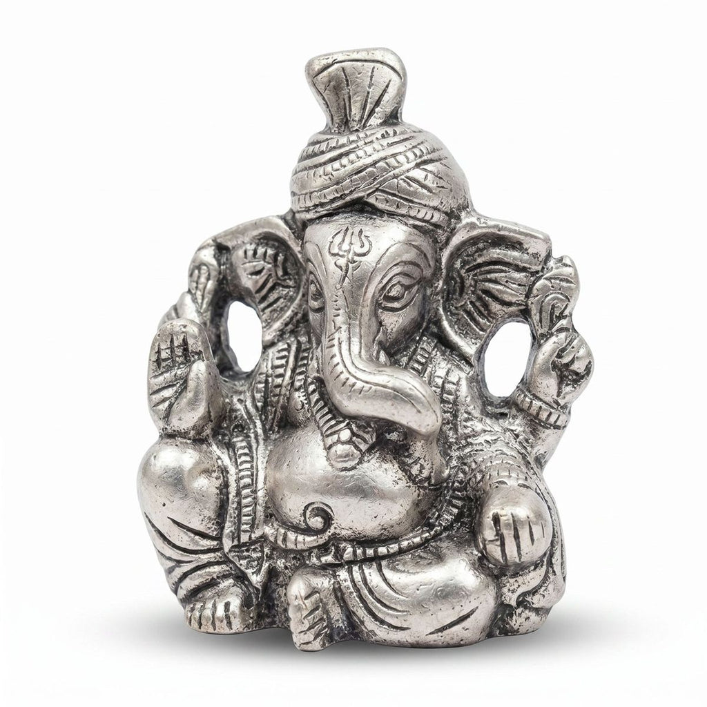 Brass Ganesha Idol — Silver Finish