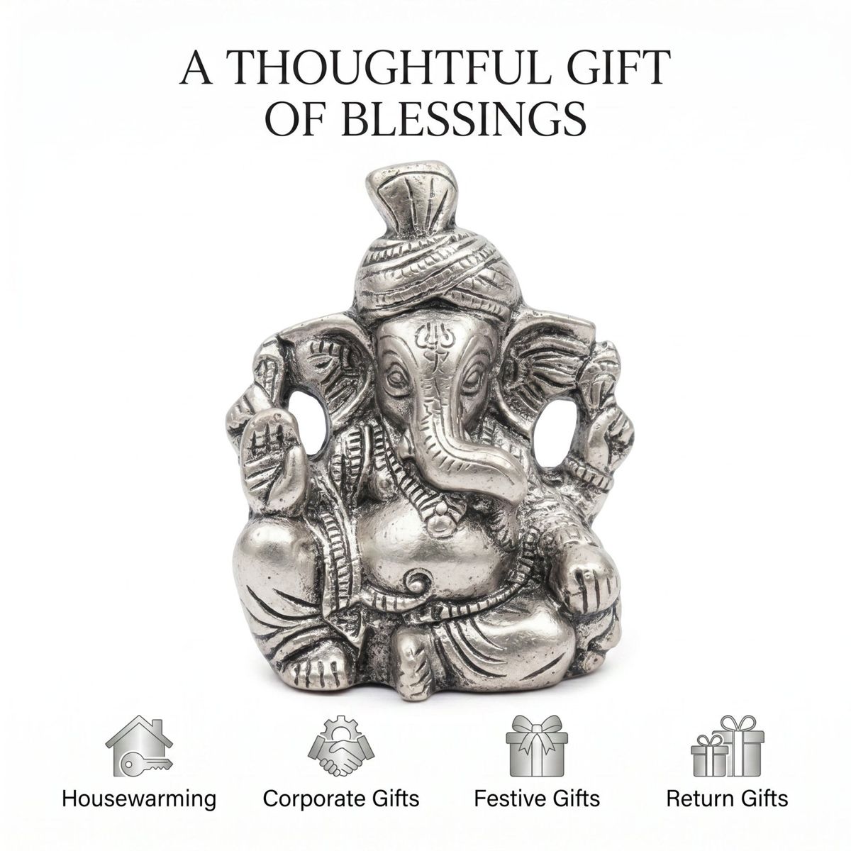 Brass Ganesha Idol — Silver Finish
