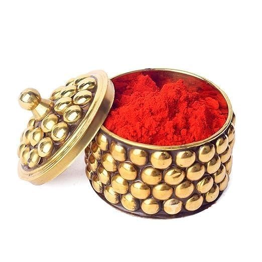 Beaded Sindoor Kumkum Box — Golden Finish