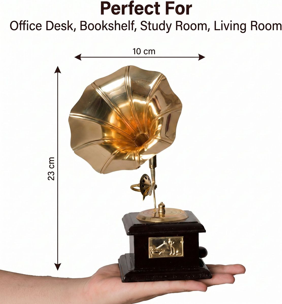 Vintage Gramophone Showpiece — Brown & Gold, 23 cm