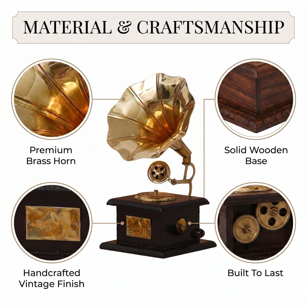 Vintage Gramophone Showpiece — Brown & Gold, 23 cm