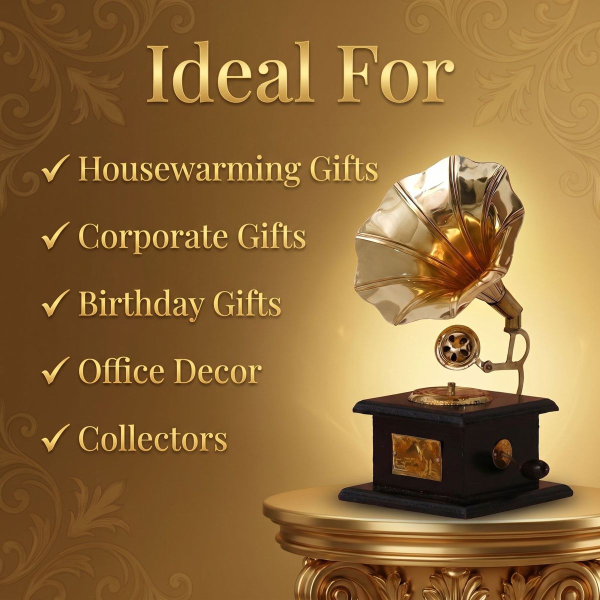 Vintage Gramophone Showpiece — Brown & Gold, 23 cm