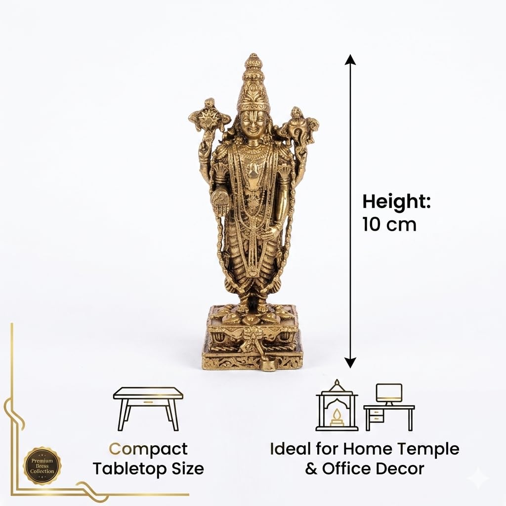 Lord Vishnu Idol — Brass Finish, 10 cm