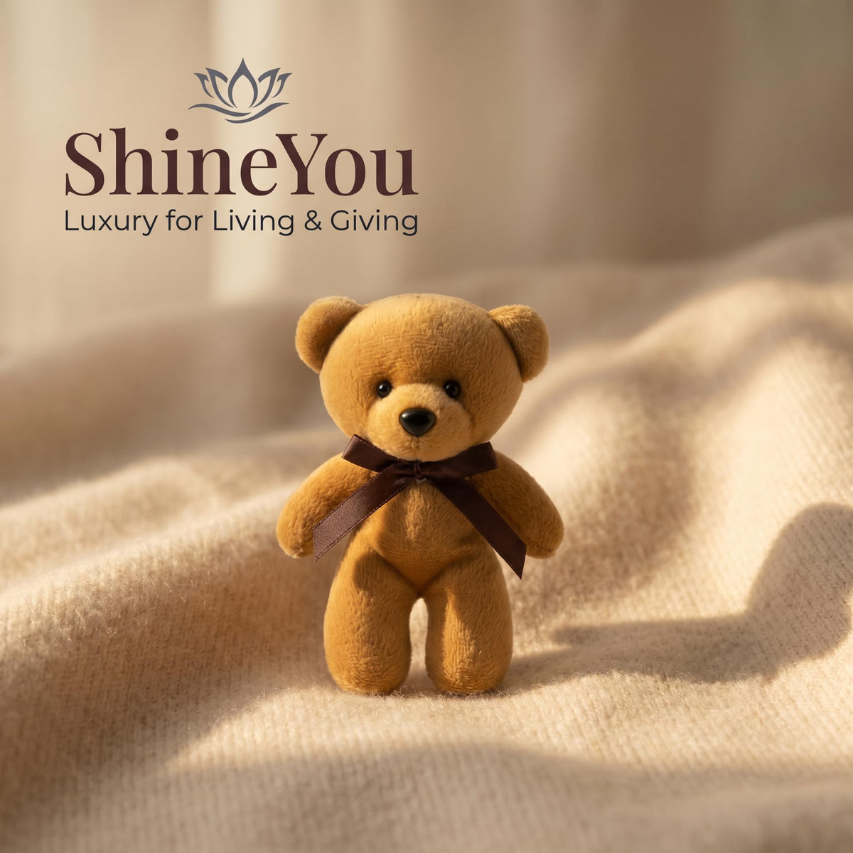 Mini Teddy Bear with Ribbon — Beige, 12 cm