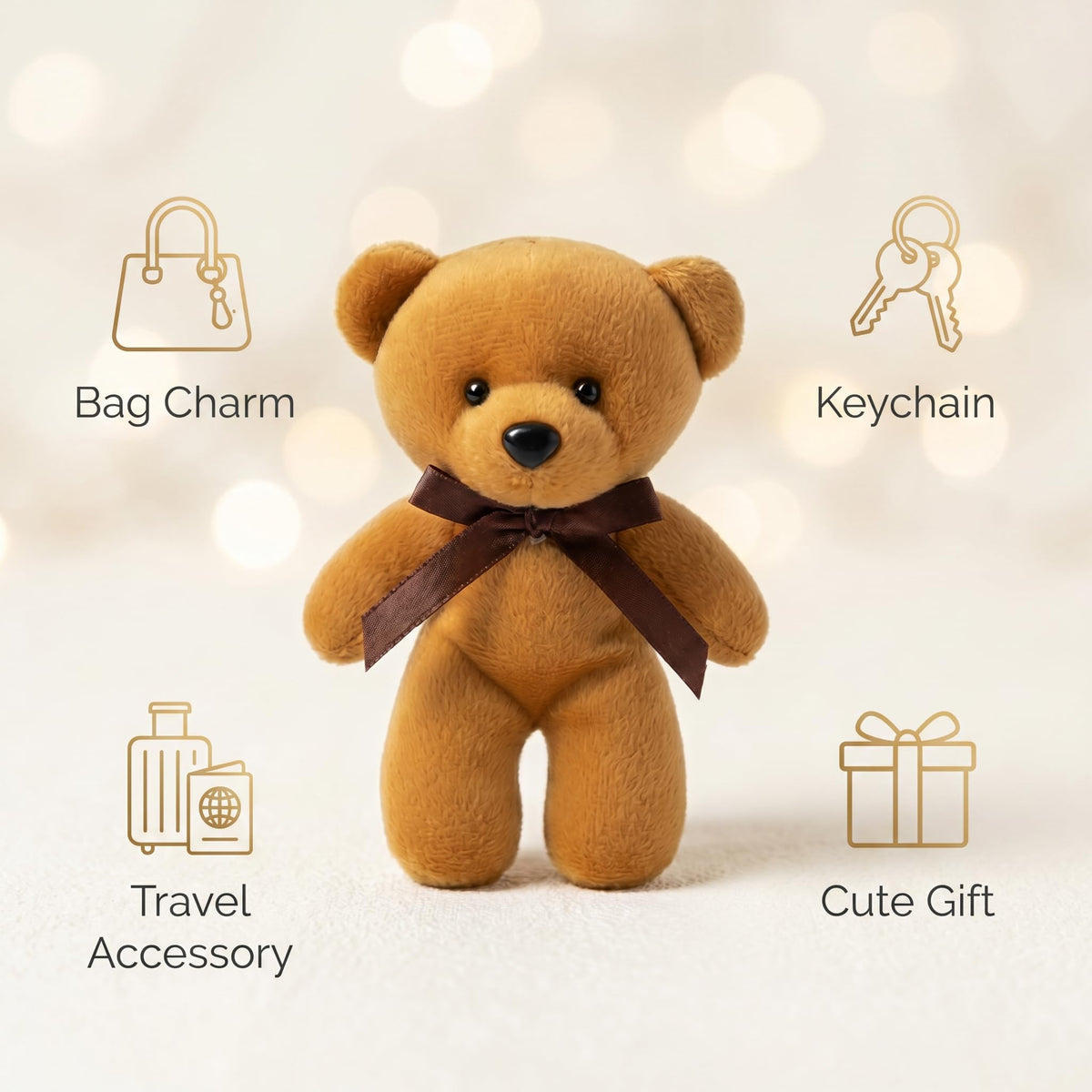 Mini Teddy Bear with Ribbon — Beige, 12 cm
