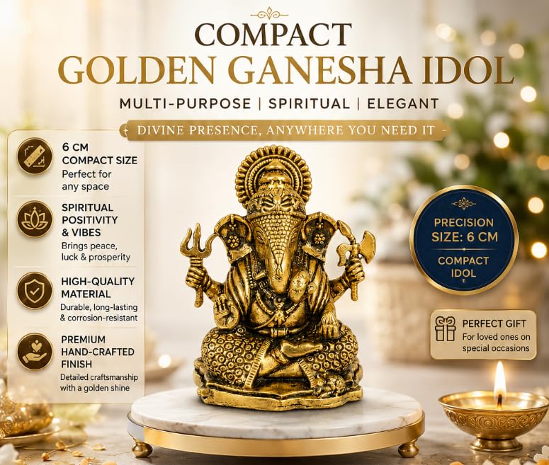 Mini Lord Ganesha Idol — Golden Finish, 6 cm