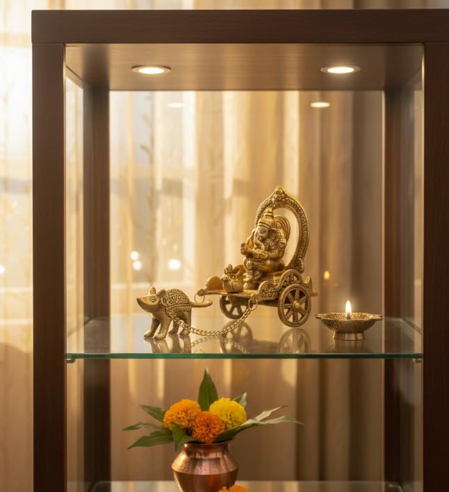 Lord Ganesha on Mushak Rath — Brass Finish