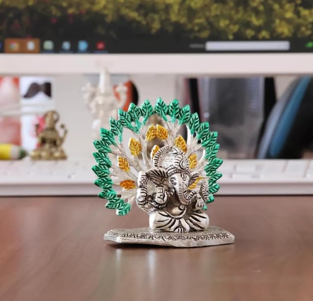 Lord Ganesha with Peacock Feather — Silver Finish