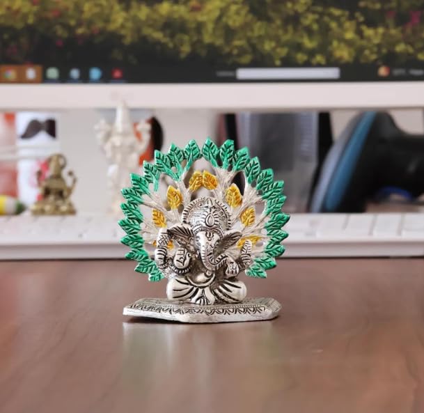 Lord Ganesha with Peacock Feather — Silver Finish