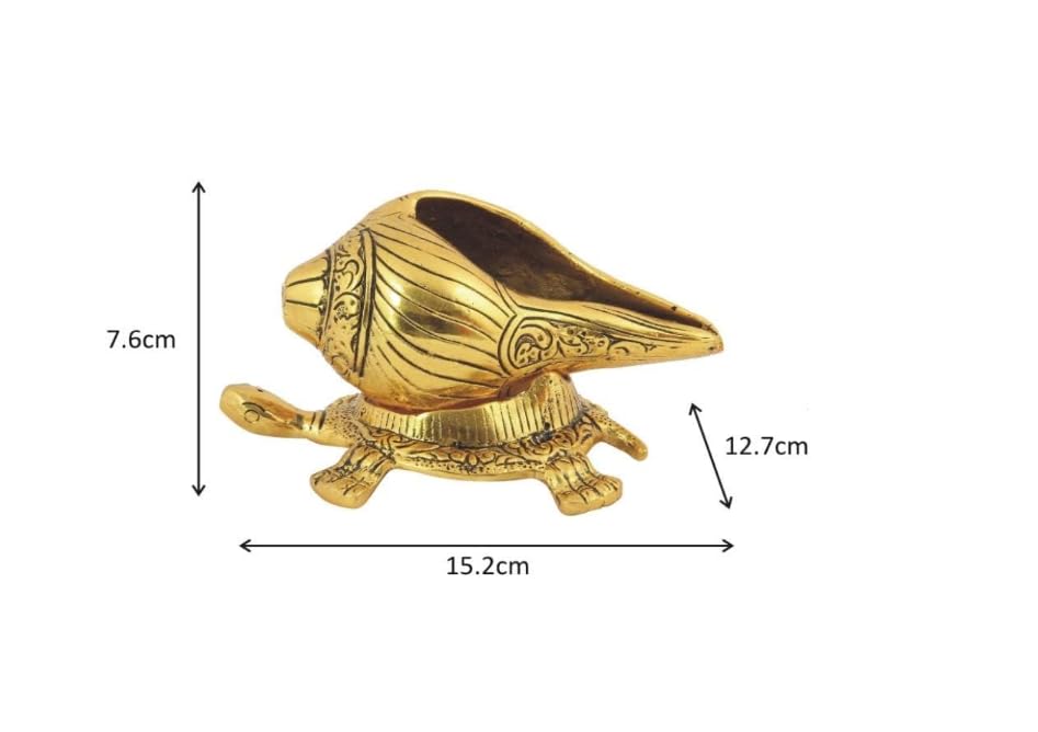 Brass Tortoise with Shankh — Gold, 15.2 cm