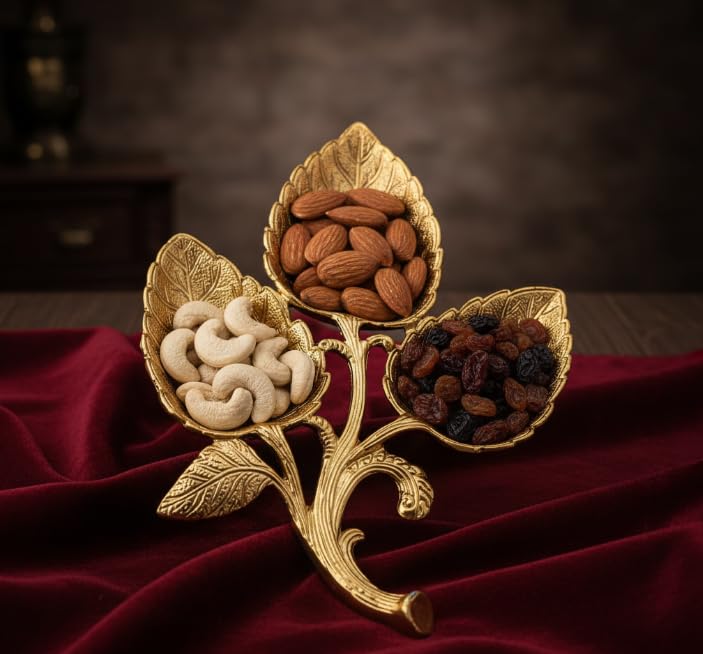 Leaf Three-Bowl Serving Platter — Gold