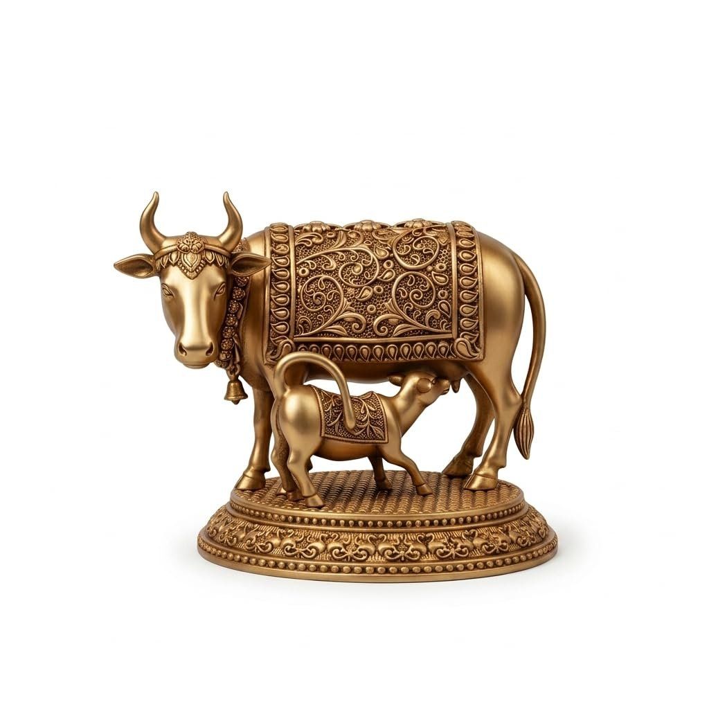 Brass Kamdhenu Cow with Calf Idol