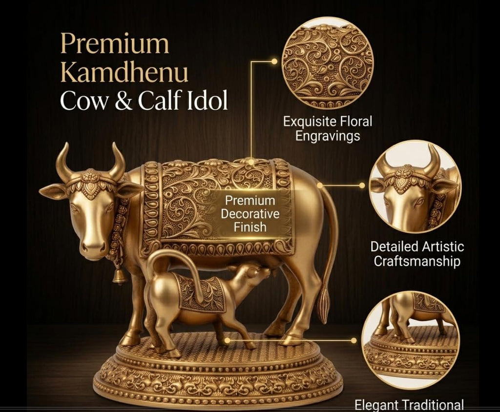 Brass Kamdhenu Cow with Calf Idol