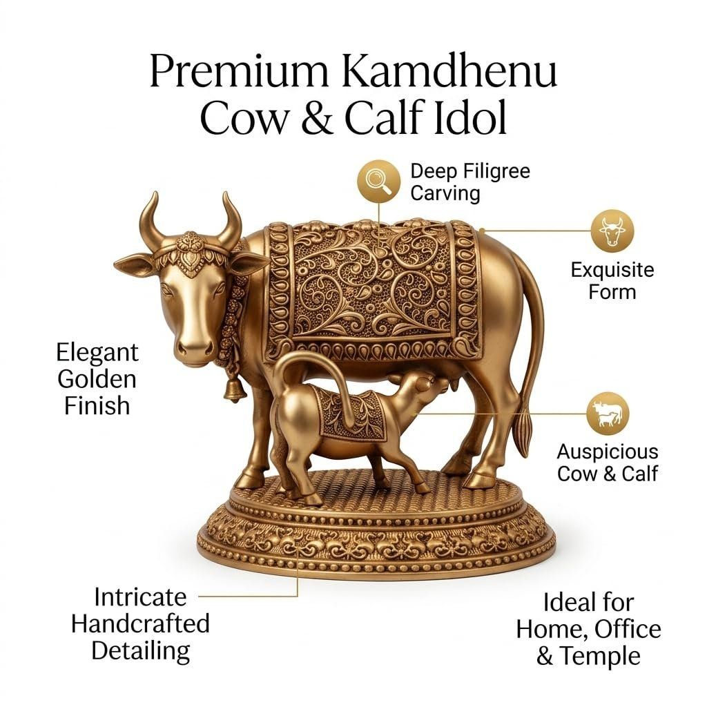 Brass Kamdhenu Cow with Calf Idol
