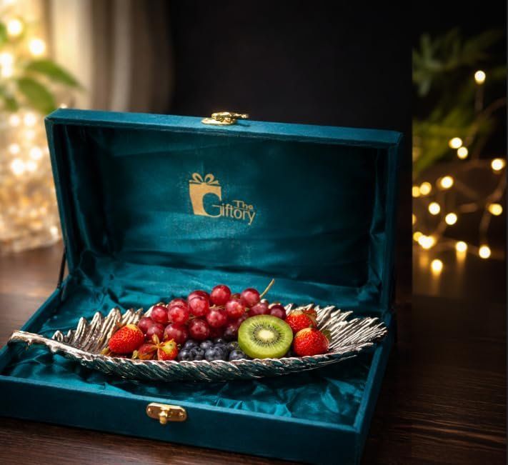 Leaf Serving Tray with Gift Box — Silver