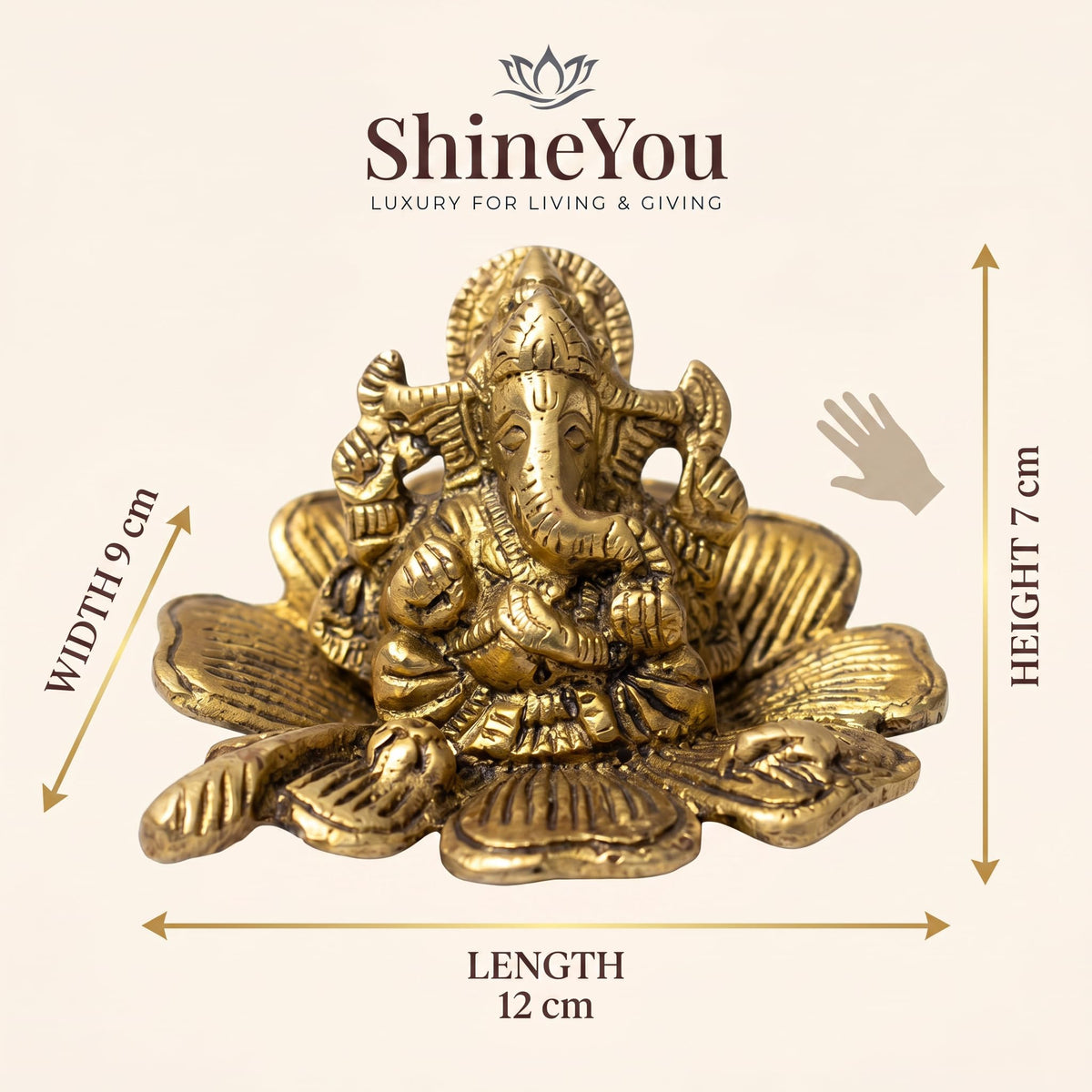 Lotus Ganesha Brass Idol — Golden Finish
