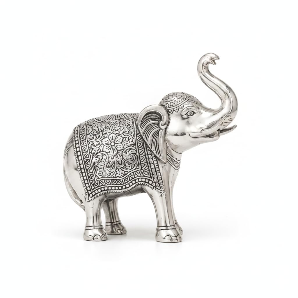 Engraved Elephant Figurine — Silver, 24 cm