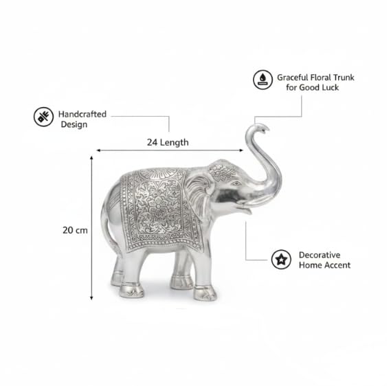 Engraved Elephant Figurine — Silver, 24 cm