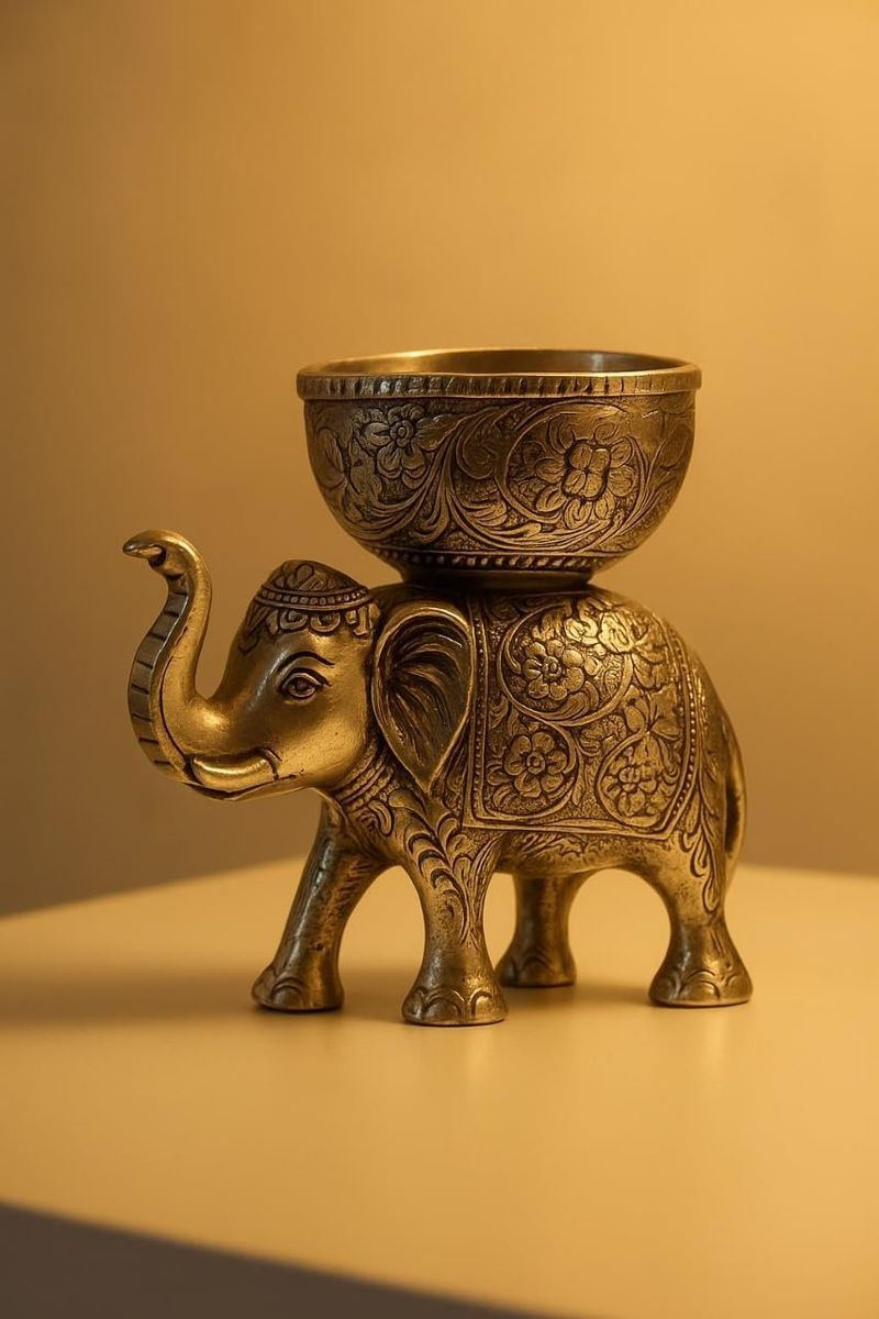 Engraved Elephant Bowl & Glass Tray Set