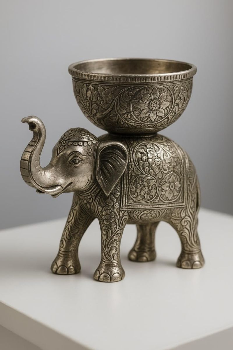 Engraved Elephant Bowl & Glass Tray Set