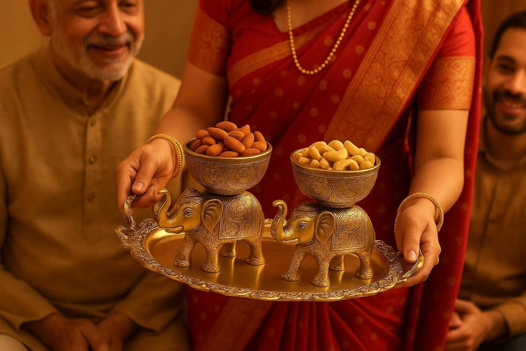 Engraved Elephant Bowl & Glass Tray Set