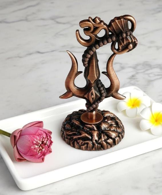 Shiva Trishul, Damru & Om Dashboard Idol — Bronze Finish