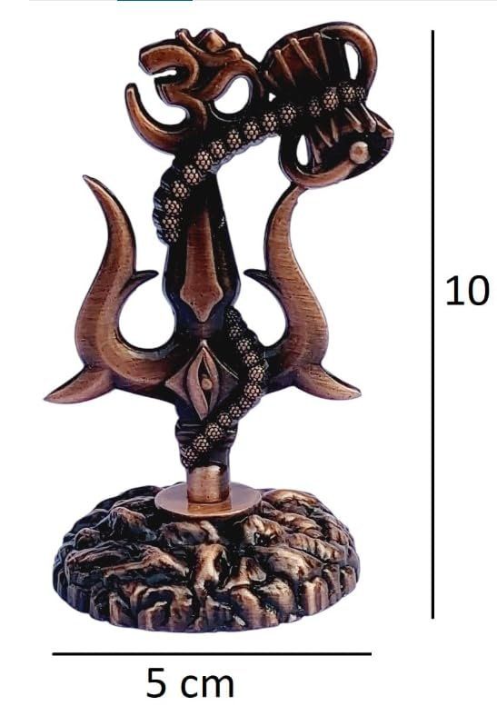 Shiva Trishul, Damru & Om Dashboard Idol — Bronze Finish