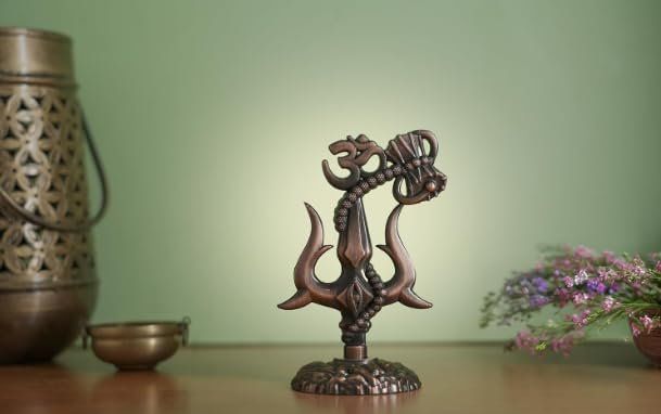 Shiva Trishul, Damru & Om Dashboard Idol — Bronze Finish