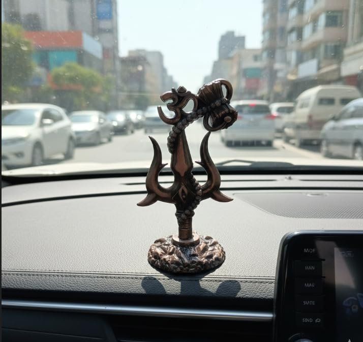 Shiva Trishul, Damru & Om Dashboard Idol — Bronze Finish