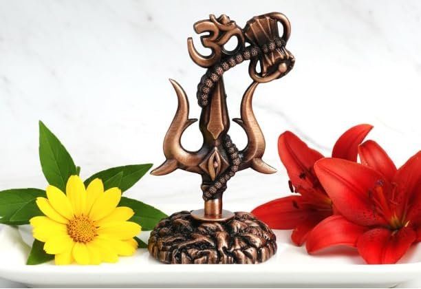 Shiva Trishul, Damru & Om Dashboard Idol — Bronze Finish