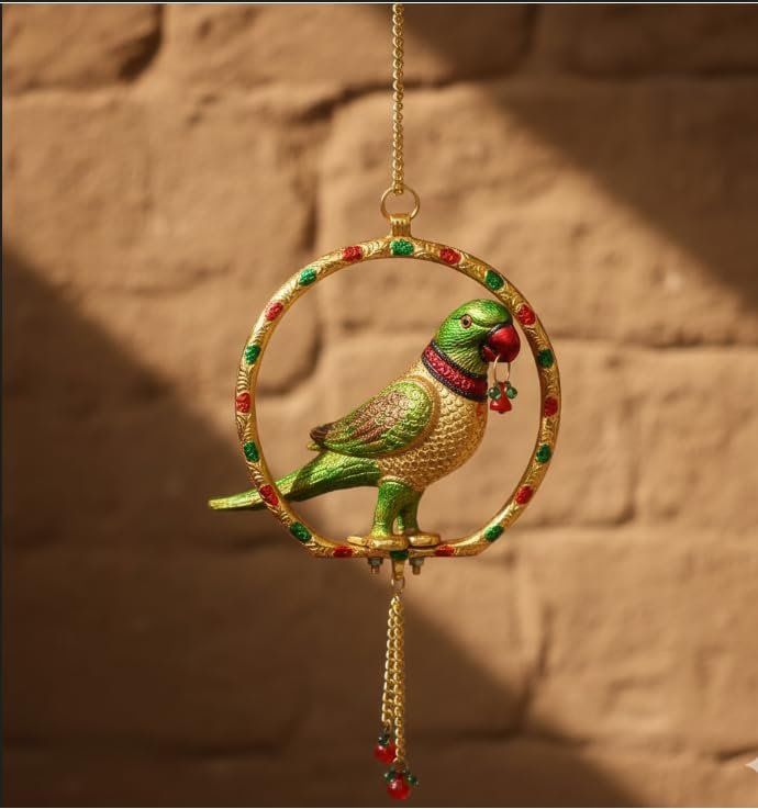 Rajasthani Parrot Door Hanging — Golden Finish