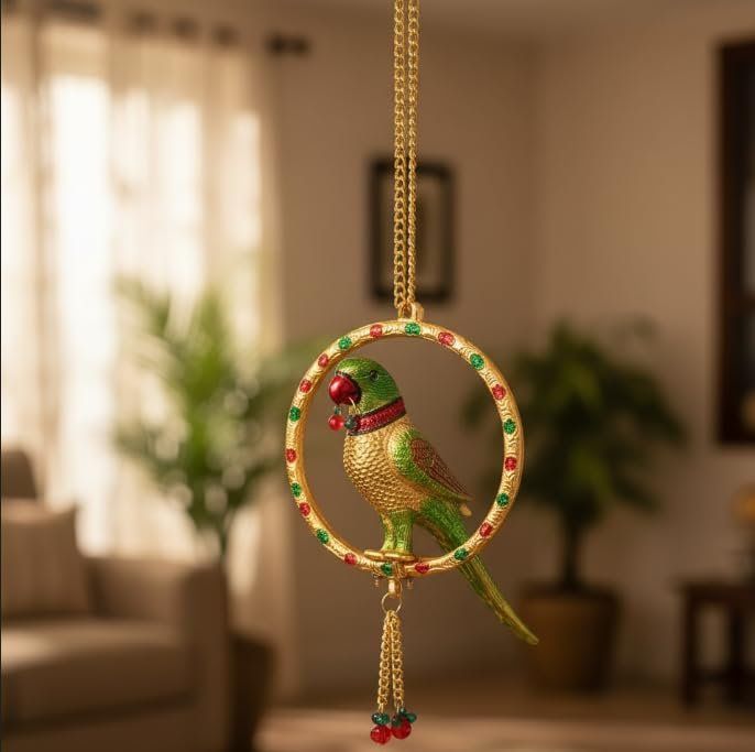 Rajasthani Parrot Door Hanging — Golden Finish