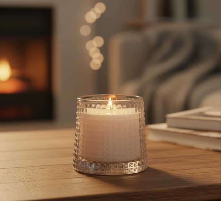 Round Textured Glass Scented Candle — White