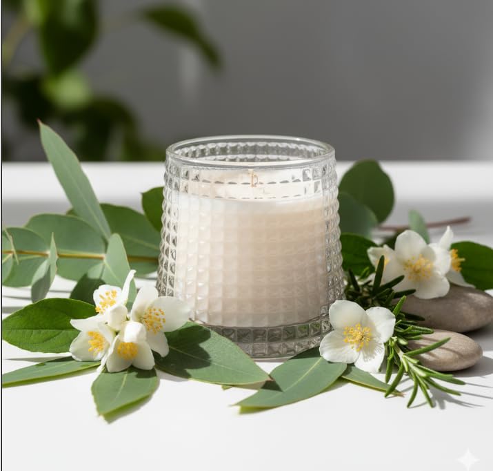 Round Textured Glass Scented Candle — White