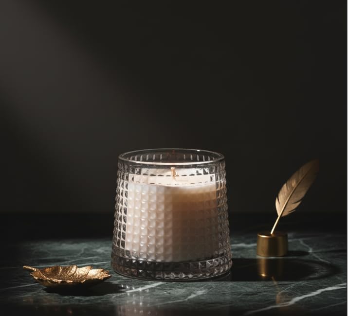 Round Textured Glass Scented Candle — White