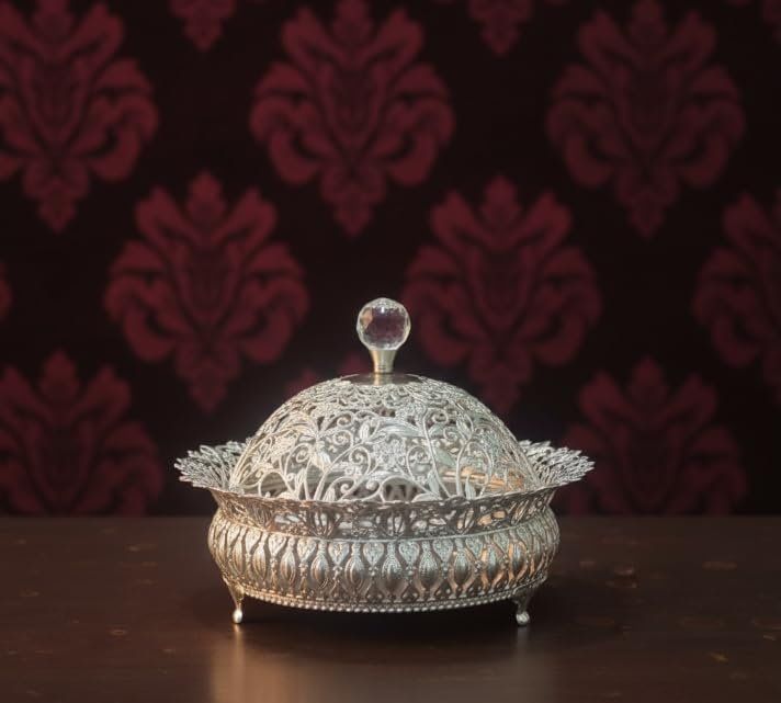 Lidded Decorative Fruit Basket — Silver Plated