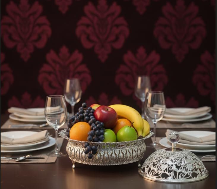 Lidded Decorative Fruit Basket — Silver Plated