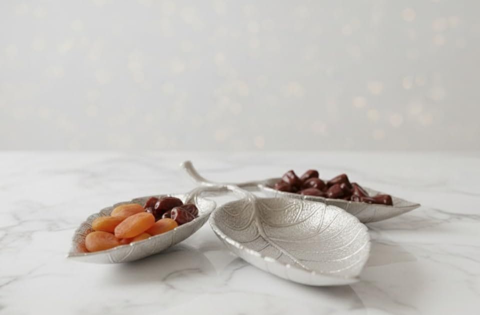 Leaf Three-Bowl Serving Platter — Silver