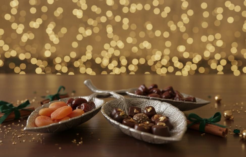 Leaf Three-Bowl Serving Platter — Silver