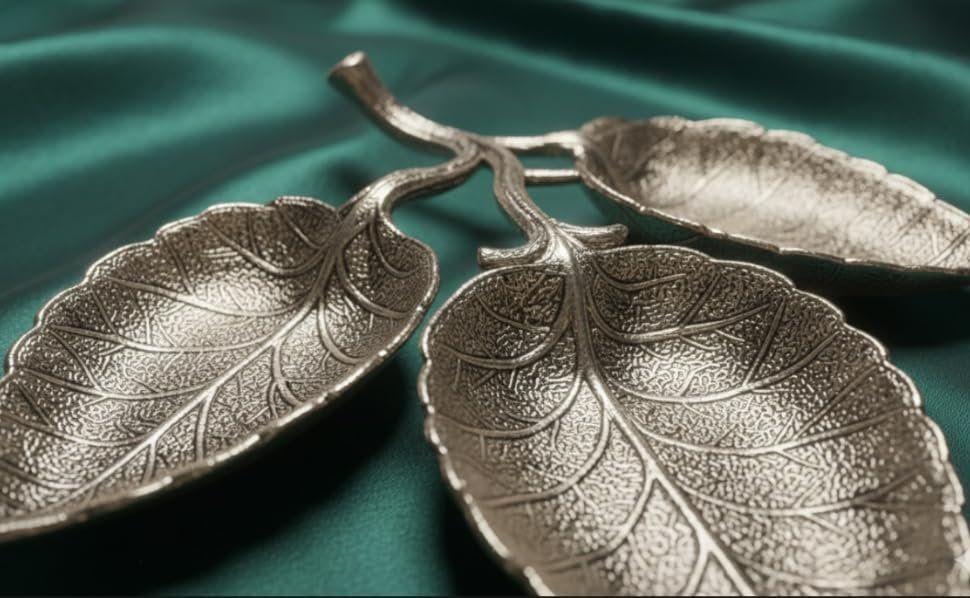 Leaf Three-Bowl Serving Platter — Silver