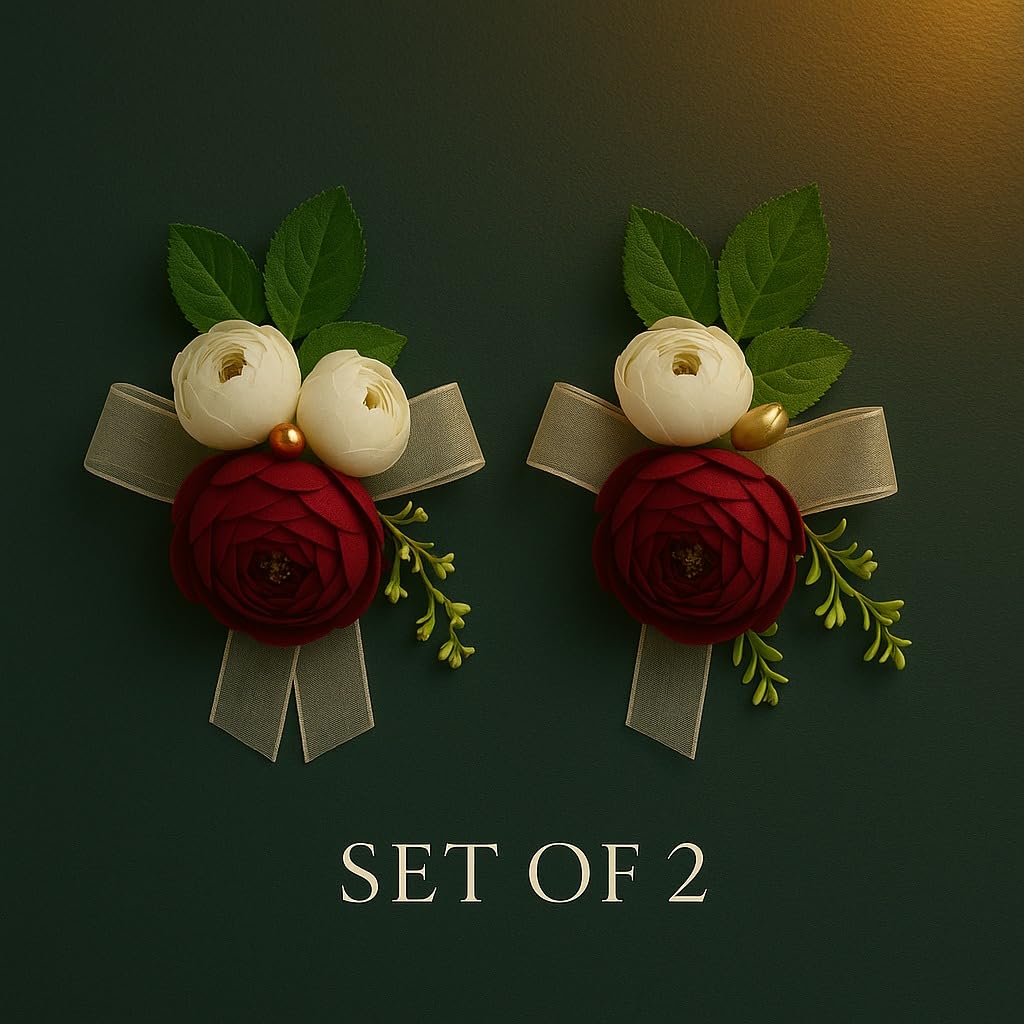 Wine & Cream Floral Wall Hanging — Set of 2, Edition 2