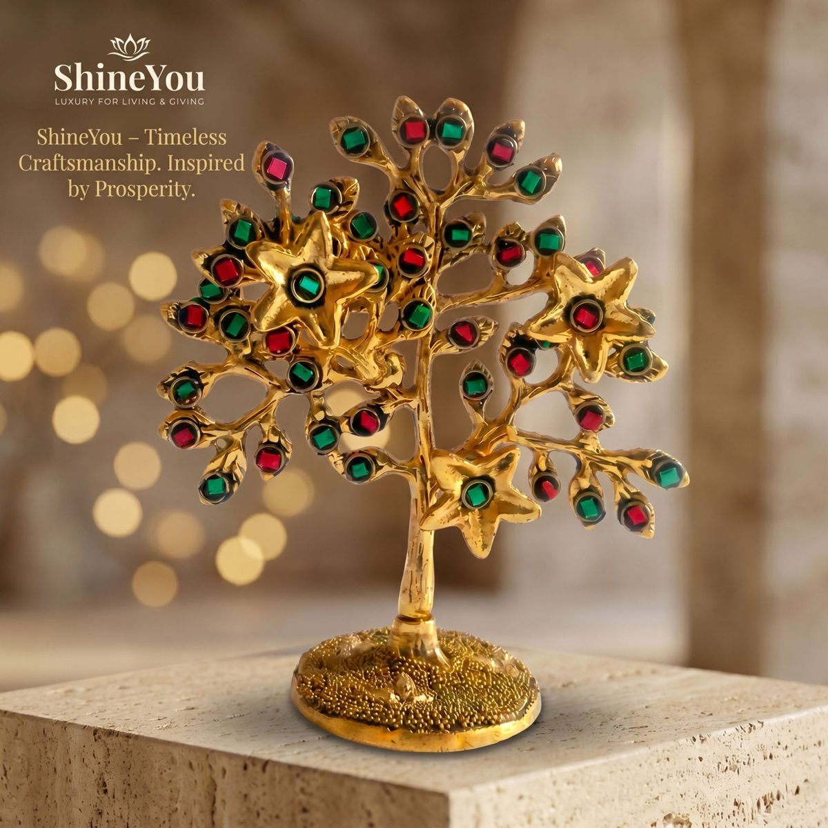 Brass Tree of Life with Stone Inlay