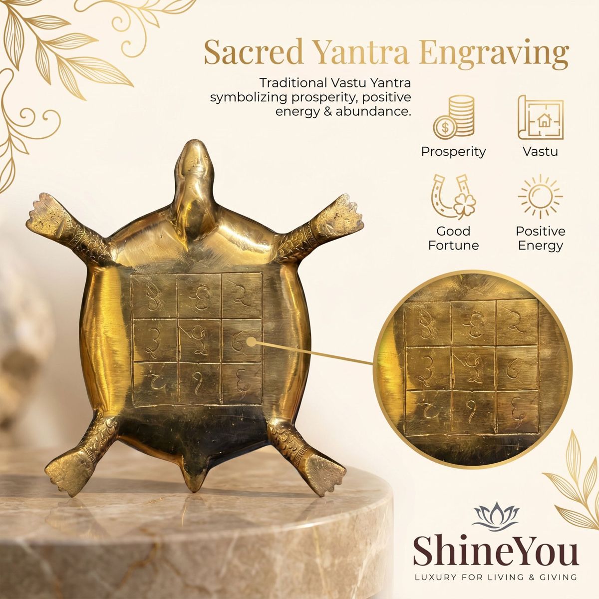 Brass Tortoise with Meru Shri Yantra & Ashta Lakshmi