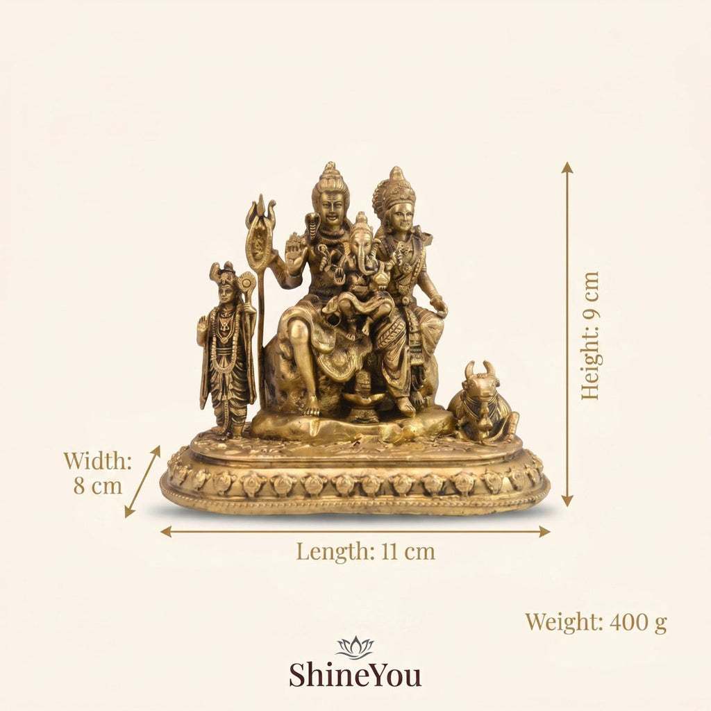 Brass Shiv Parvati with Ganesha, Kartikeya & Nandi