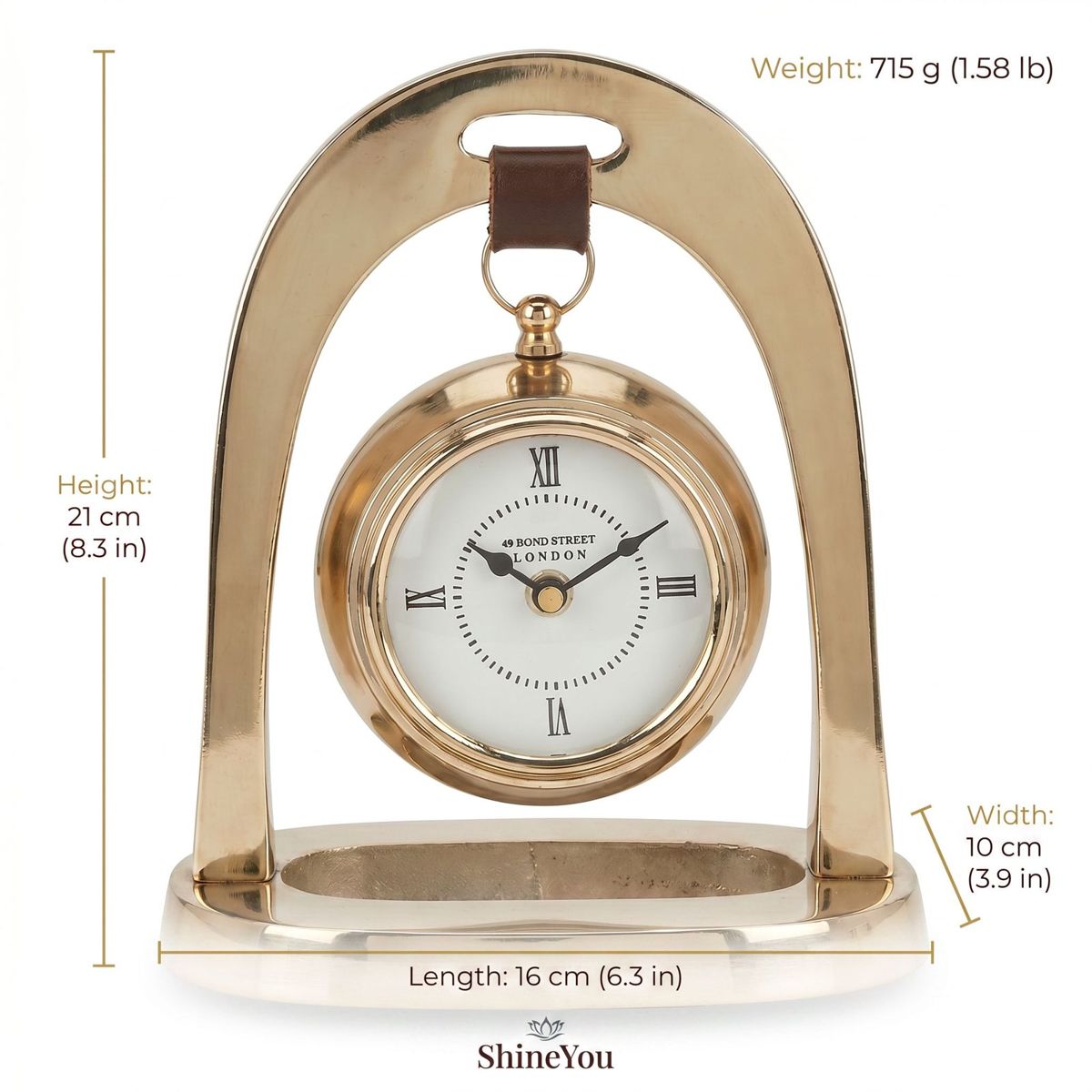Hanging Brass Roman Numeral Table Clock