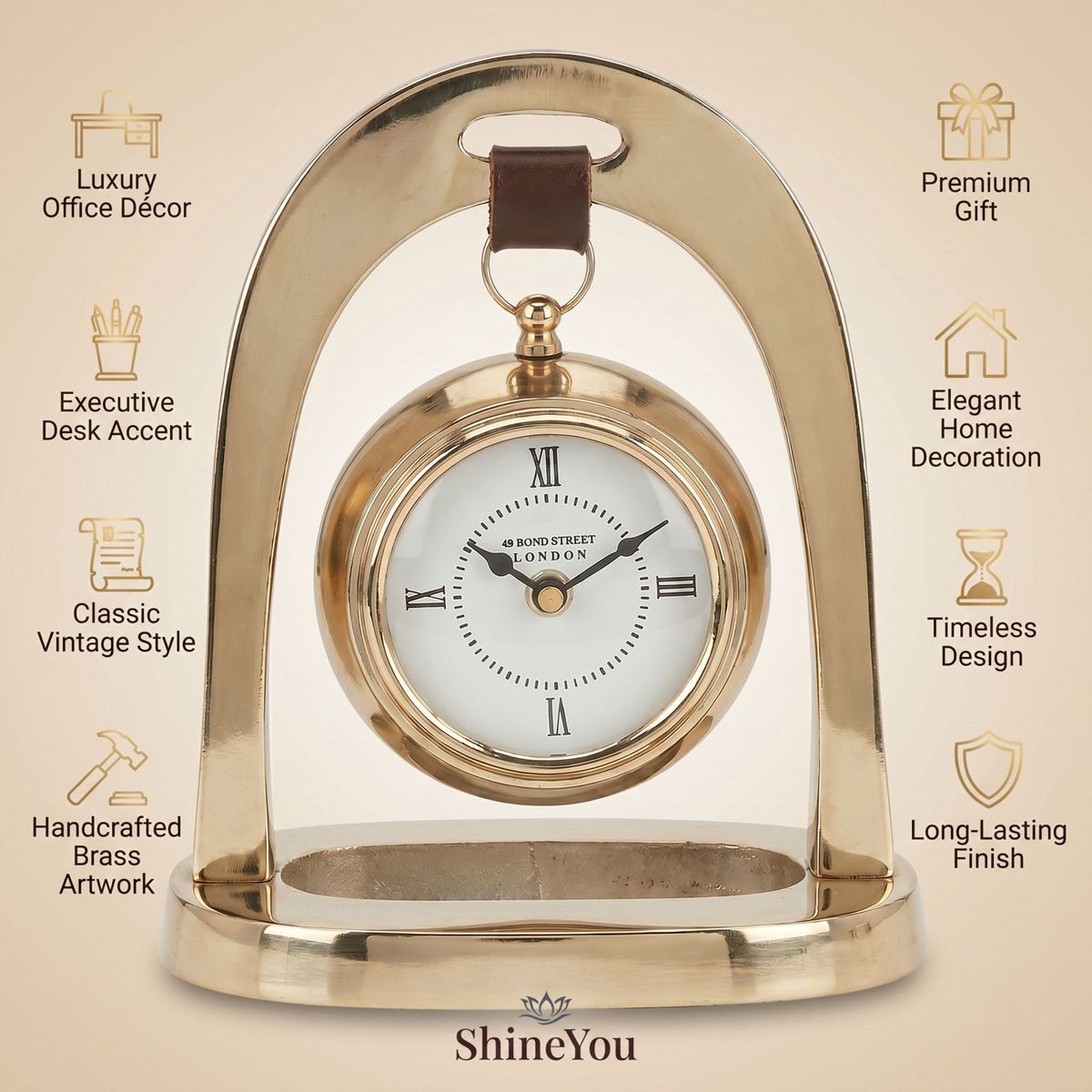 Hanging Brass Roman Numeral Table Clock